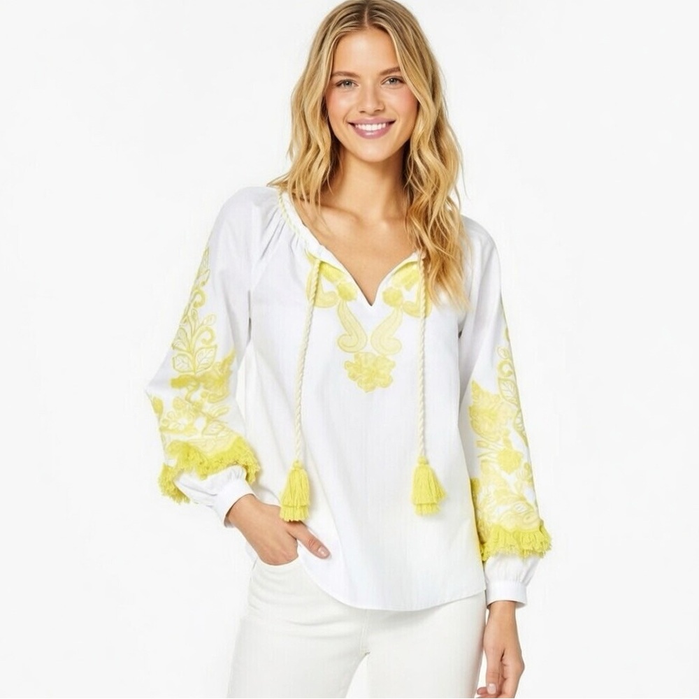 Lilly Pulitzer White Cotton Kaydence Embroidered Tunic with Tassles Brand New M